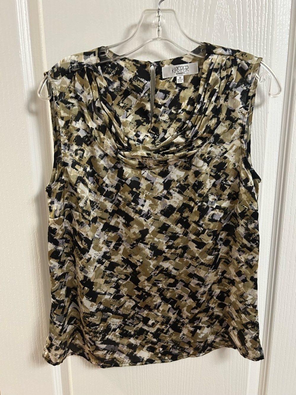 Kasper Olive Black Cream Printed Cowl Neck Sleeveless Top